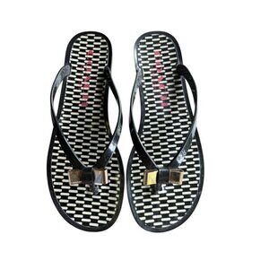 Coach Black Jelly Landon Gold Bow Flip Flops Sandals Flats NWOT